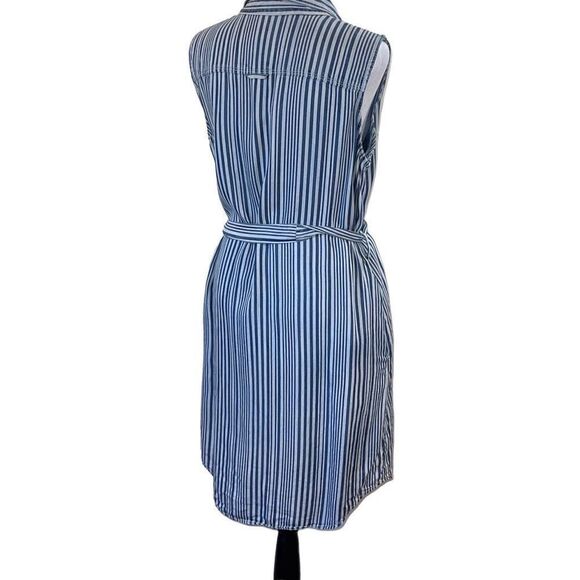 Velvet Heart Women's Front Tie Waist Dress Collared Striped Mini Blue Medium - Picture 2 of 10